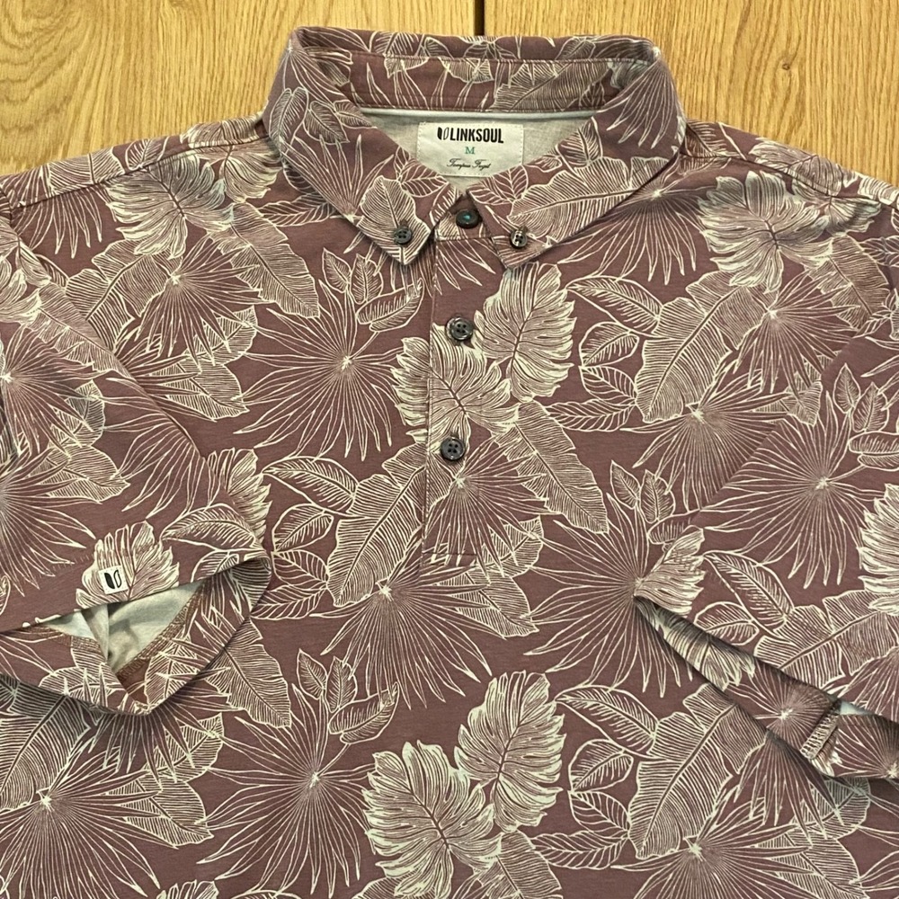 Linksoul Polo Mens Medium purple Golf Shirt Tropical Cruise Performance Stretch